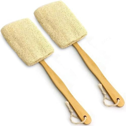 Natural Exfoliating Loofah Luffa Bath Brush on a Stick – 2 Pack Long Wooden Handle Back Scrubber for Men & Women