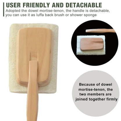 Natural Exfoliating Loofah Luffa Bath Brush on a Stick – 2 Pack Long Wooden Handle Back Scrubber for Men & Women