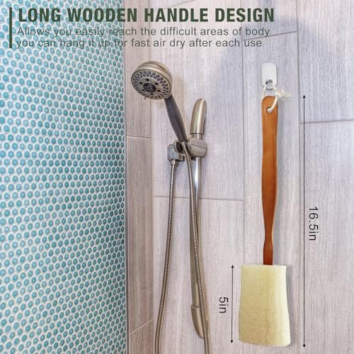 Natural Exfoliating Loofah Luffa Bath Brush on a Stick – 2 Pack Long Wooden Handle Back Scrubber for Men & Women - görsel 6