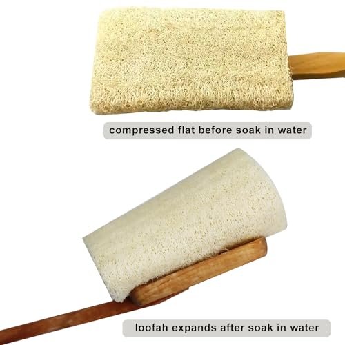 Natural Exfoliating Loofah Luffa Bath Brush on a Stick – 2 Pack Long Wooden Handle Back Scrubber for Men & Women - görsel 14