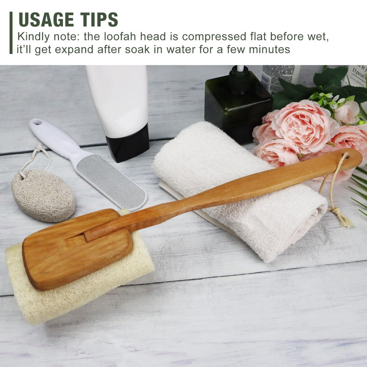 Natural Exfoliating Loofah Luffa Bath Brush on a Stick – 2 Pack Long Wooden Handle Back Scrubber for Men & Women - görsel 9