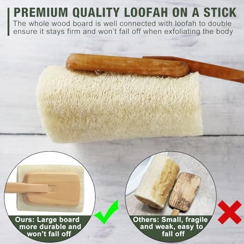 Natural Exfoliating Loofah Luffa Bath Brush on a Stick – 2 Pack Long Wooden Handle Back Scrubber for Men & Women - görsel 4