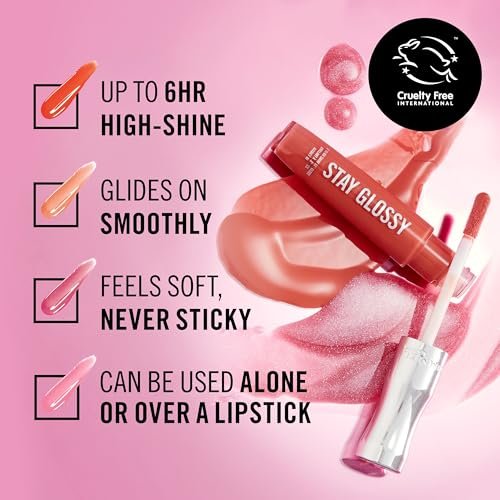 Rimmel Stay Glossy Lip Gloss - Non-Sticky Lightweight Formula for Lip Color and Shine - 140 Flower Power, 0.18 oz - görsel 10