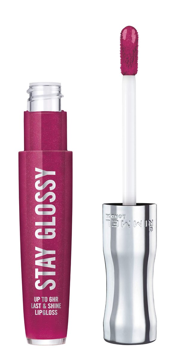 Rimmel Stay Glossy Lip Gloss - Non-Sticky, Lightweight Formula for High-Shine Lip Color - 400 Berry Bad, 0.18 oz - görsel 1