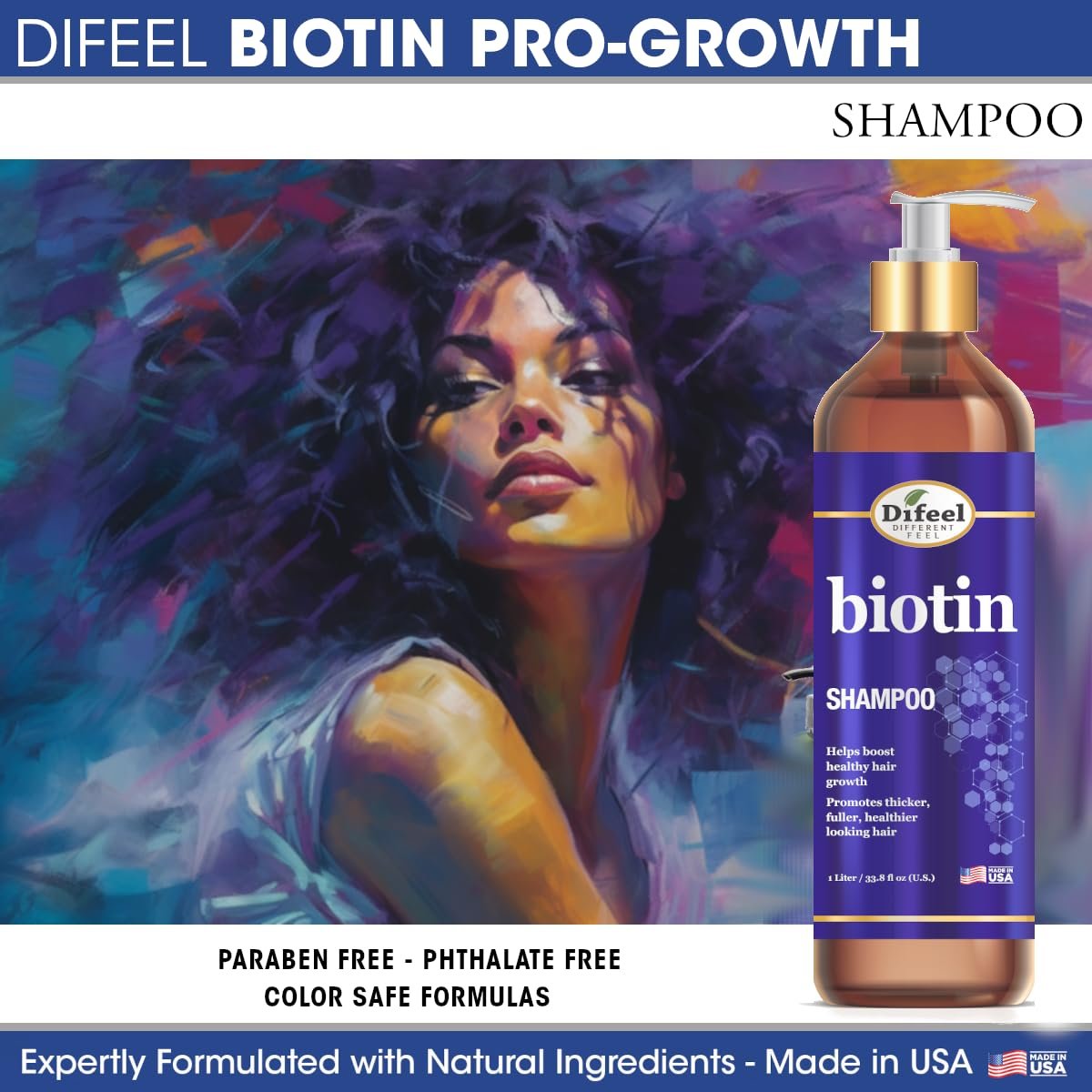 Difeel Pro-Growth Biotin Shampoo 33.8 oz - Biotin Shampoo for Thinning Hair and Hair Growth Avelisse