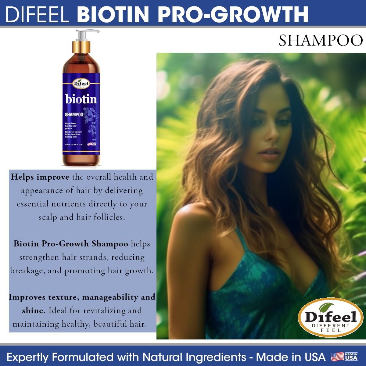 Difeel Pro-Growth Biotin Shampoo 33.8 oz - Biotin Shampoo for Thinning Hair and Hair Growth Avelisse