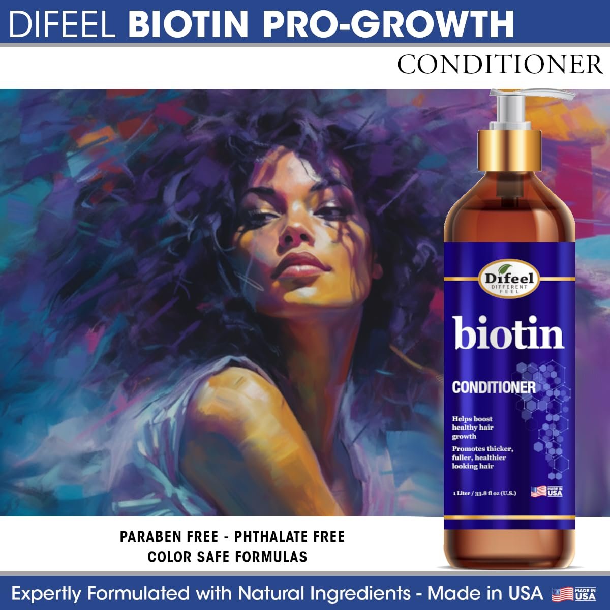 Difeel Pro-Growth Biotin Conditioner for Hair Growth – 33.8 oz, Ideal for Thin Hair Avelisse