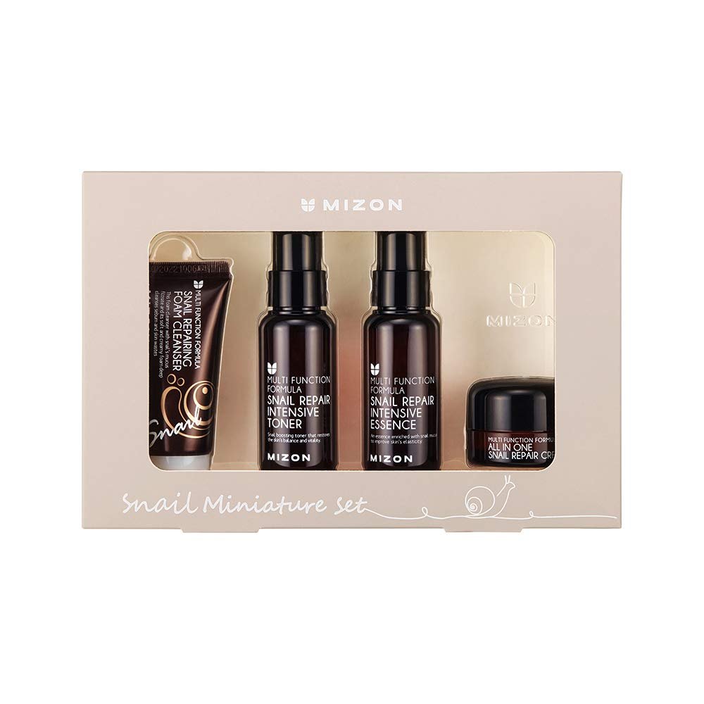 MIZON Snail Line Set – Korean Snail Skincare Essentials Mini Set with Foam Cleanser, Toner, Essence & All in One Cream for Smooth, Moisturized Skin & Fine Wrinkle Improvement - görsel 1