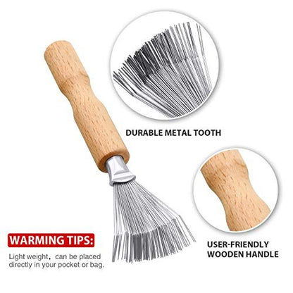 Boao Hair Brush Cleaner – 2-Piece Mini Hair Dirt Remover with Metal Wire Rake & Wooden Handle for Home and Salon Use