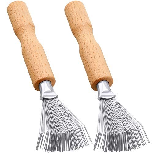 Boao Hair Brush Cleaner – 2-Piece Mini Hair Dirt Remover with Metal Wire Rake & Wooden Handle for Home and Salon Use - görsel 1