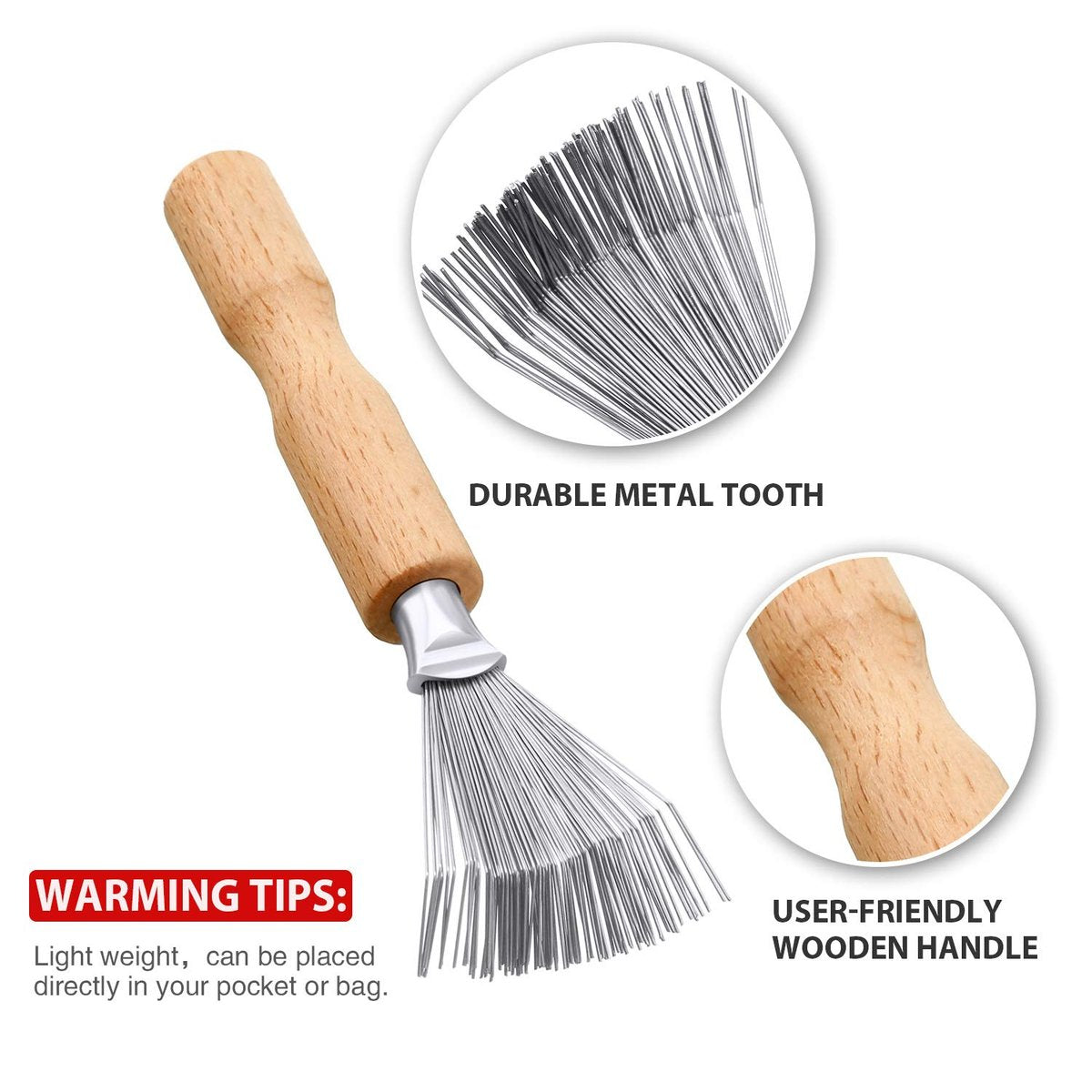 Boao Hair Brush Cleaner – 2-Piece Mini Hair Dirt Remover with Metal Wire Rake & Wooden Handle for Home and Salon Use - görsel 6