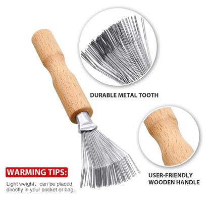 Boao Hair Brush Cleaner – 2-Piece Mini Hair Dirt Remover with Metal Wire Rake & Wooden Handle for Home and Salon Use