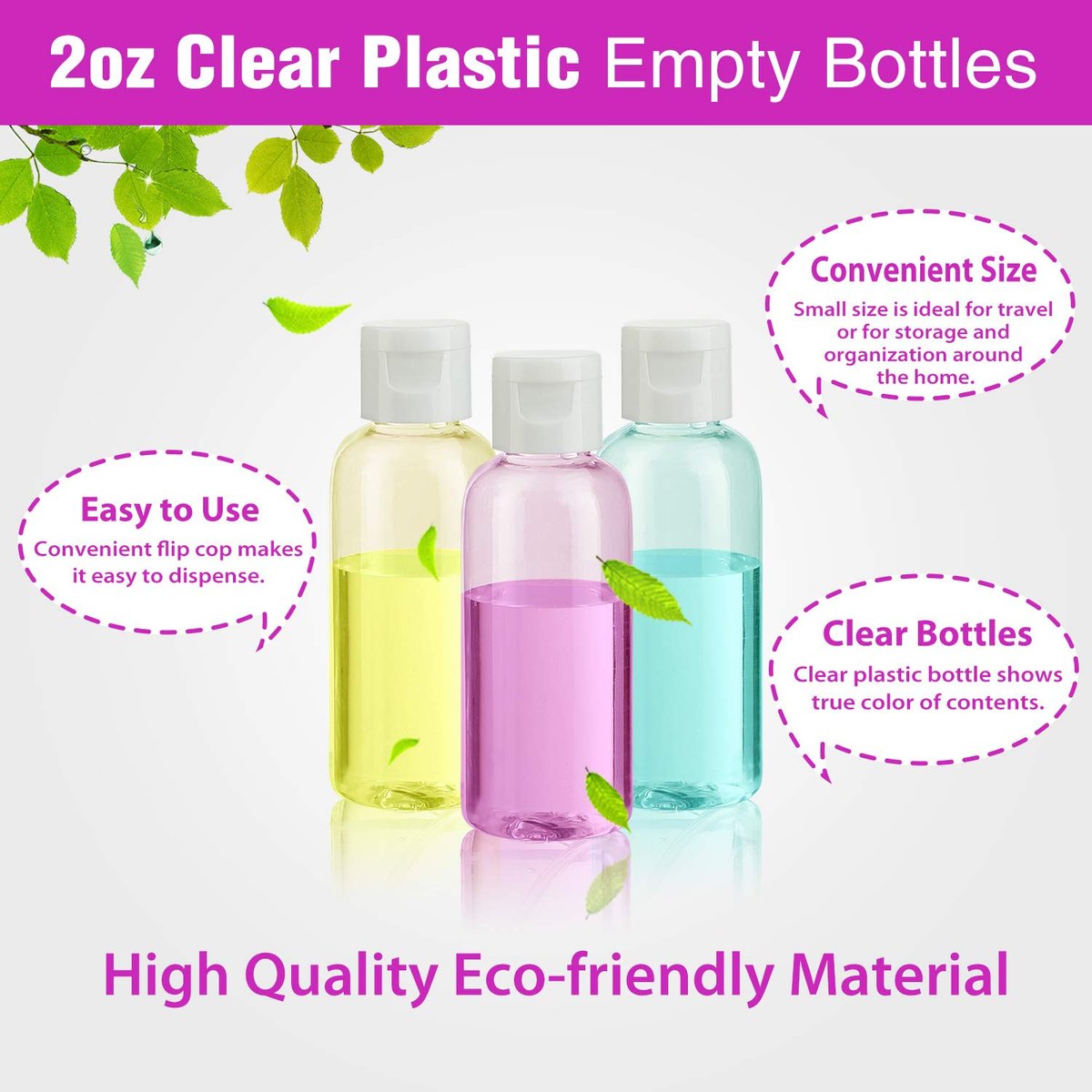 Dabacc 30 Pack 2 oz Clear Plastic Empty Bottles with Flip Cap for Travel Size Liquids - görsel 10