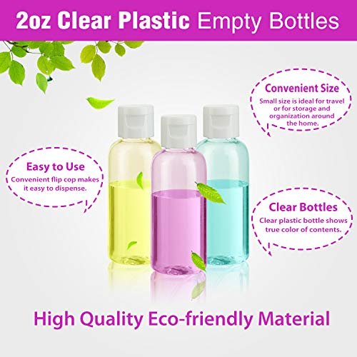 Dabacc 30 Pack 2 oz Clear Plastic Empty Bottles with Flip Cap for Travel Size Liquids - görsel 9