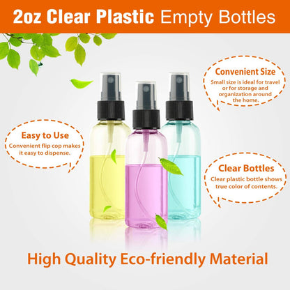 30 Pack 2 oz Fine Mist Mini Clear Spray Bottles with Pump Spray Cap - Refillable & Reusable Empty Plastic Travel Bottles for Essential Oils, Perfumes, and More