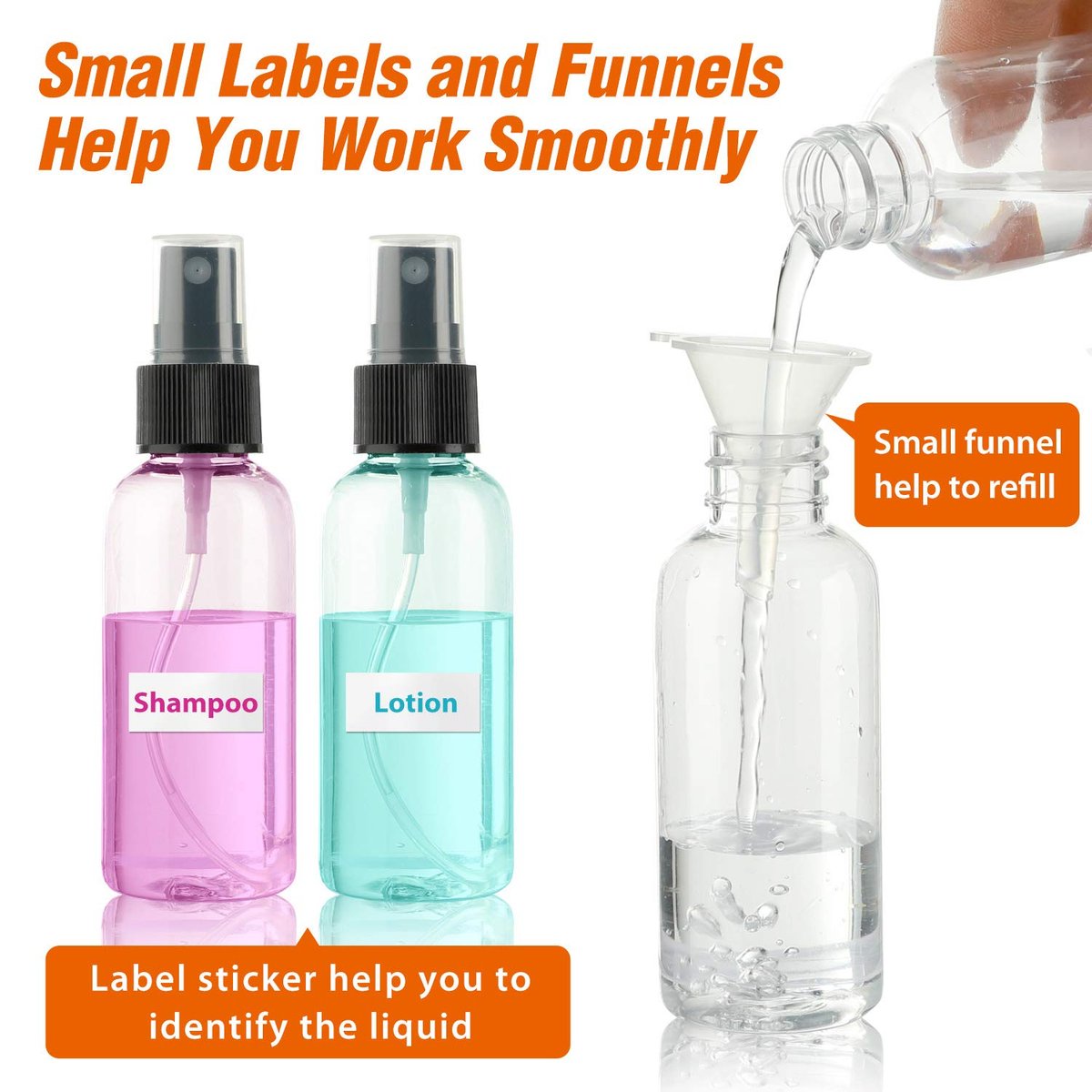 30 Pack 2 oz Fine Mist Mini Clear Spray Bottles with Pump Spray Cap - Refillable & Reusable Empty Plastic Travel Bottles for Essential Oils, Perfumes, and More - görsel 6