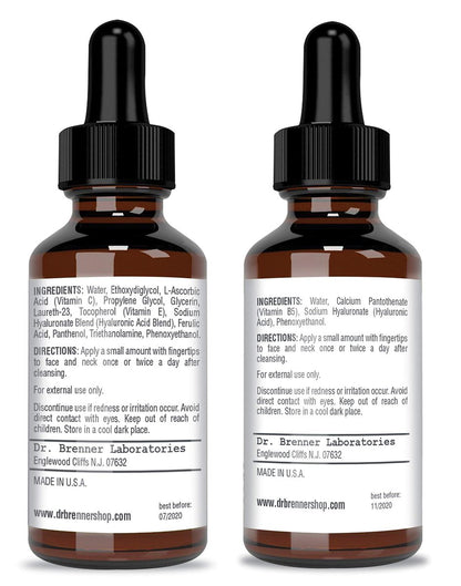 Vitamin C Serum 20% Pure L-Ascorbic Acid with Ferulic Acid, Vitamin E, HA, and Vitamin B5 for Face and Eyes - Natural Anti Aging Anti Wrinkle Serum Set of 2 by Dr. Brenner Avelisse