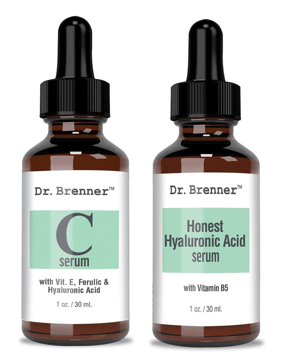 Vitamin C Serum 20% Pure L-Ascorbic Acid with Ferulic Acid, Vitamin E, HA, and Vitamin B5 for Face and Eyes - Natural Anti Aging Anti Wrinkle Serum Set of 2 by Dr. Brenner Avelisse