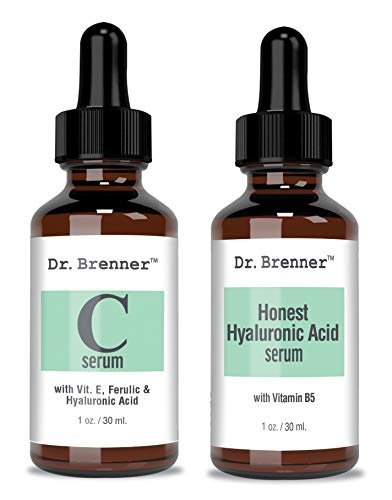 Vitamin C Serum 20% Pure L-Ascorbic Acid with Ferulic Acid, Vitamin E, HA, and Vitamin B5 for Face and Eyes - Natural Anti Aging Anti Wrinkle Serum Set of 2 by Dr. Brenner Avelisse