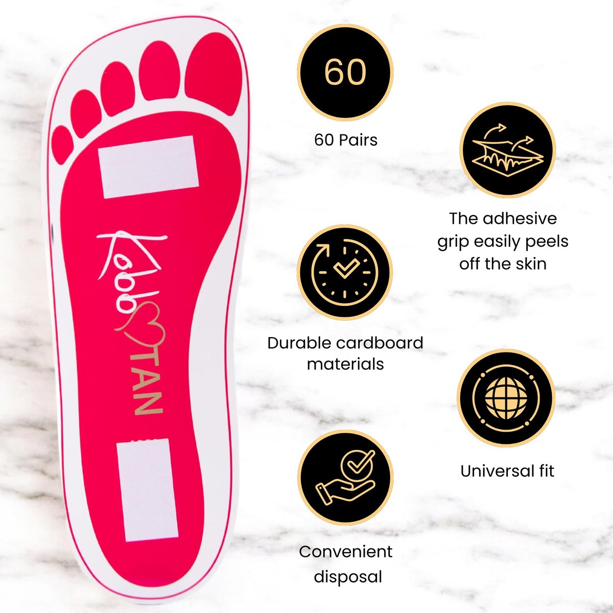 KOBBTAN Disposable Spray Tan Feet Pads – 60 Pairs (120 Feet) Non-Slip, Comfortable, Hygienic Pink Pads for Tanning Booth, Sunless Tanning at Home or Salon Avelisse