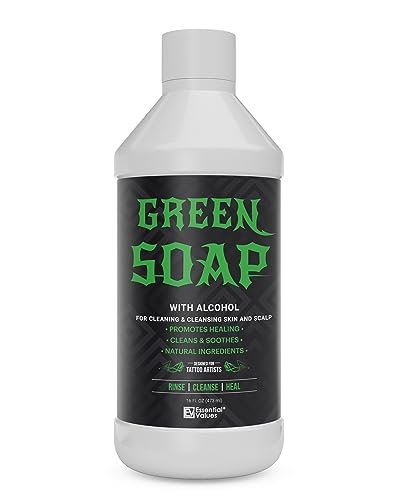 Essential Values Natural Green Soap - Gentle Tattoo Cleanser & Healing Promoter, 16 oz - USA Made - görsel 2