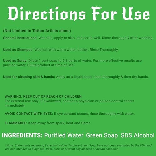 Essential Values Natural Green Soap - Gentle Tattoo Cleanser & Healing Promoter, 16 oz - USA Made - görsel 16