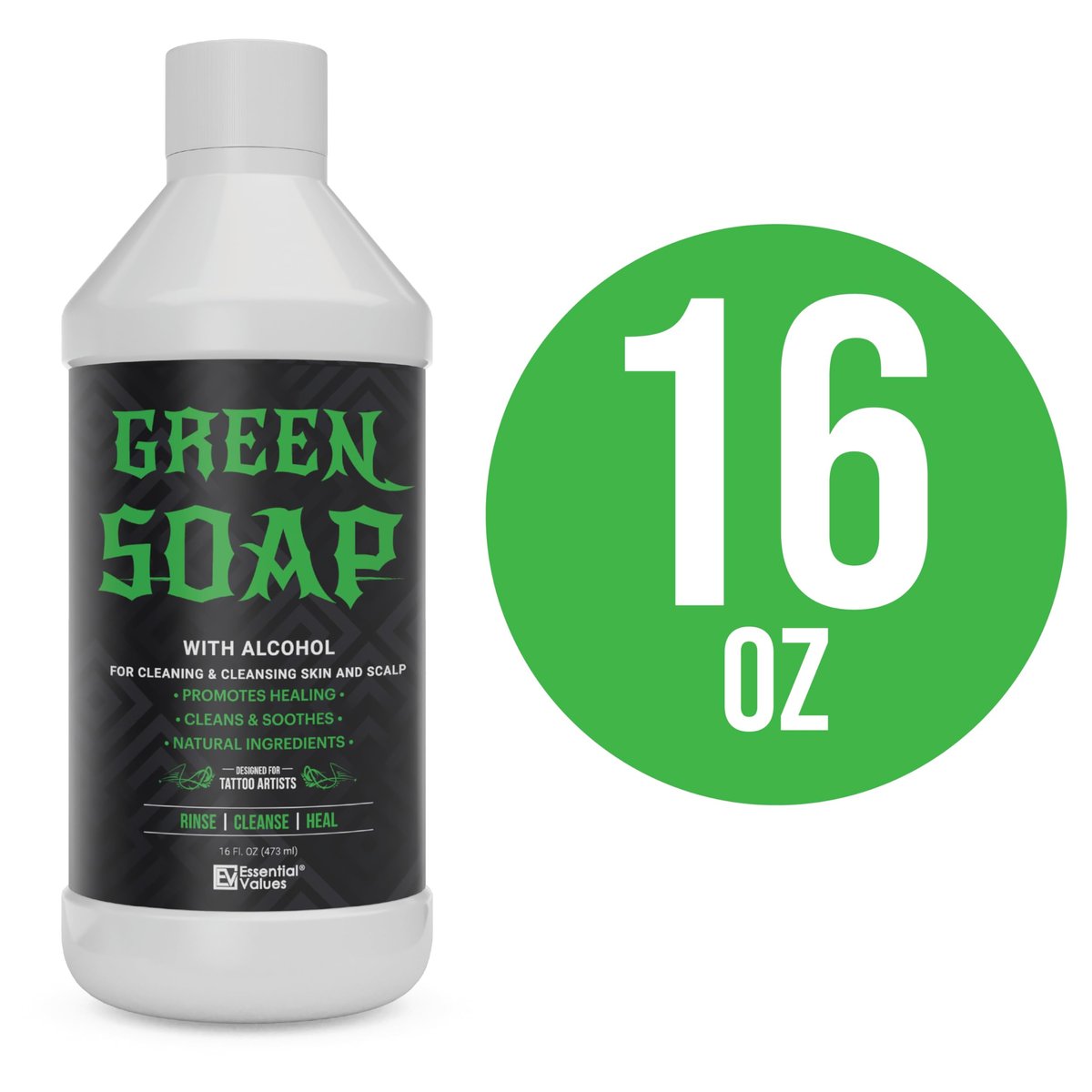 Essential Values Natural Green Soap - Gentle Tattoo Cleanser & Healing Promoter, 16 oz - USA Made - görsel 13