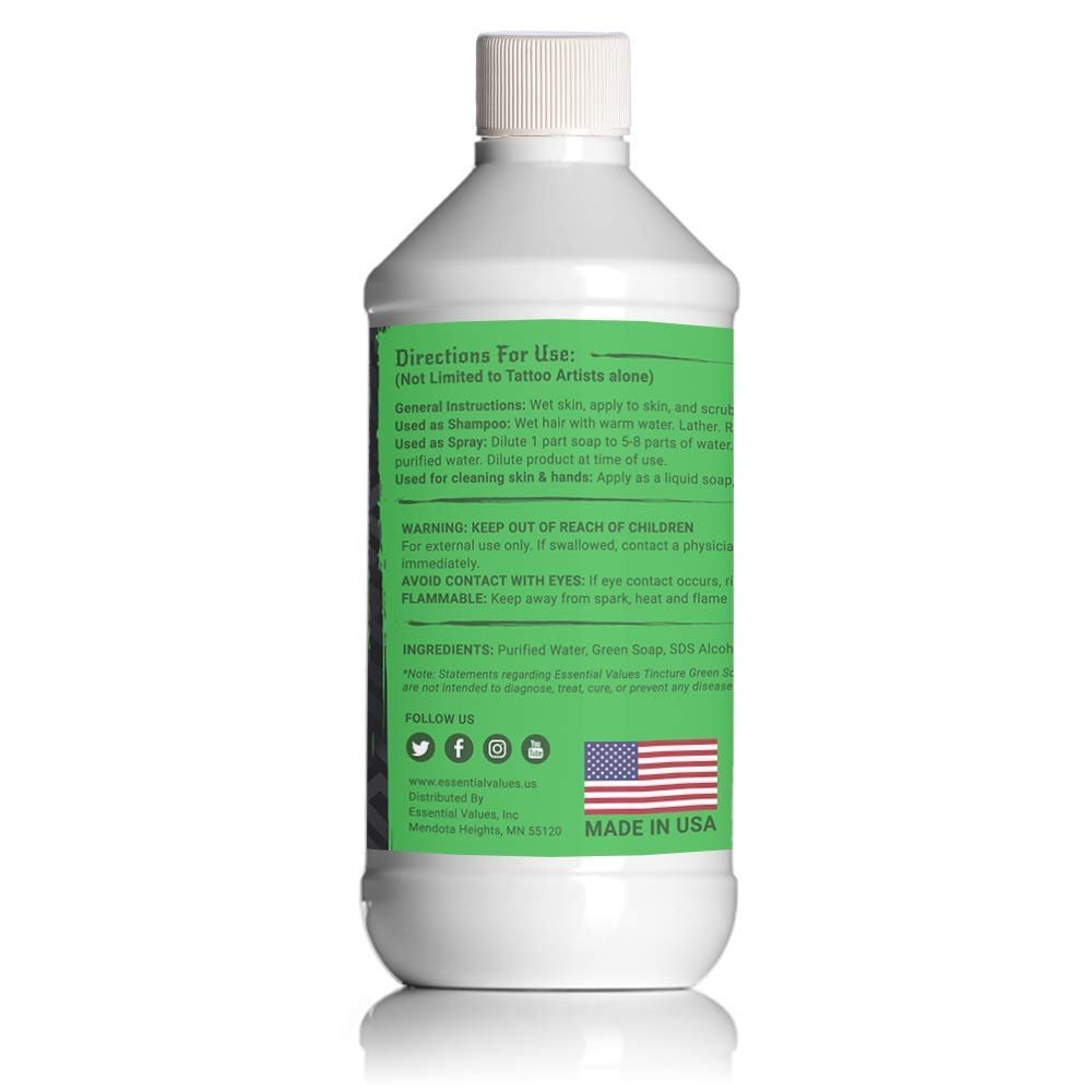 Essential Values Natural Green Soap - Gentle Tattoo Cleanser & Healing Promoter, 16 oz - USA Made - görsel 17