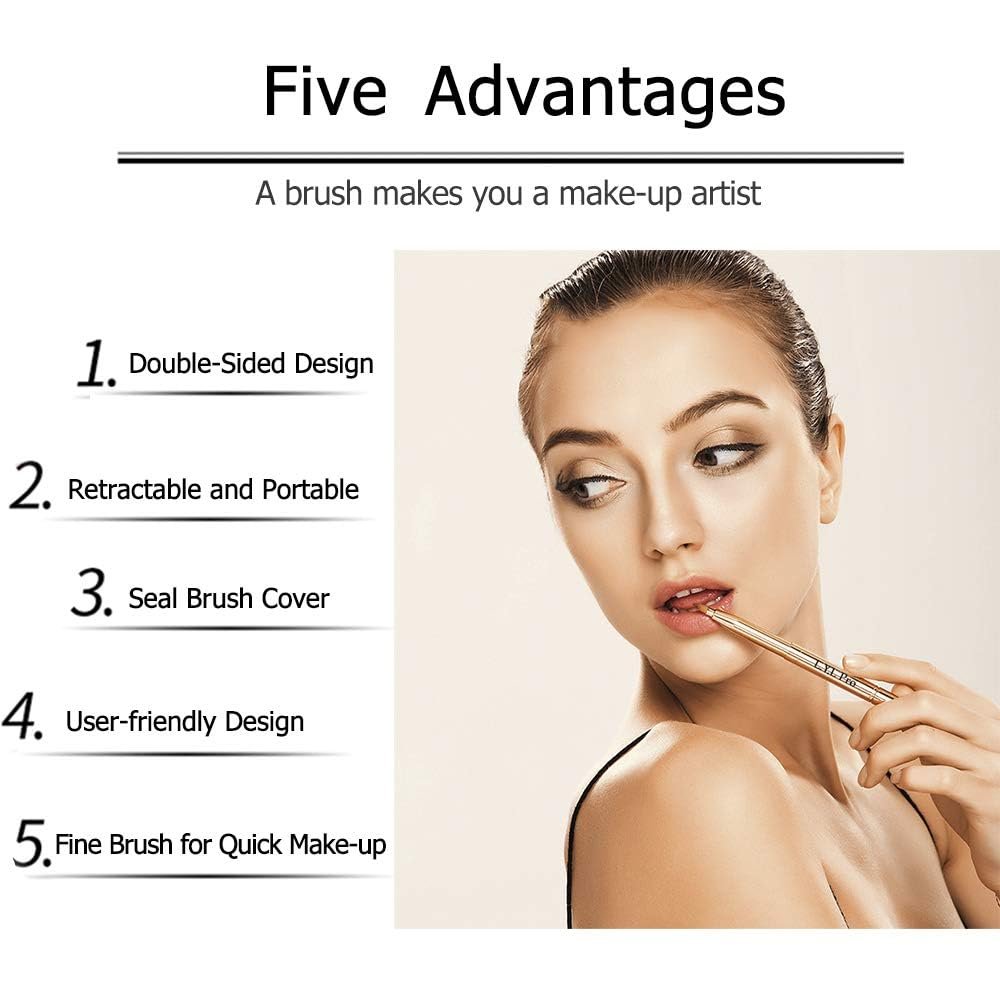 L.Y.L Pro Gold Retractable Lip Makeup Brushes - Double-Ended Travel Lip Brush for Lipstick & Gloss - görsel 4