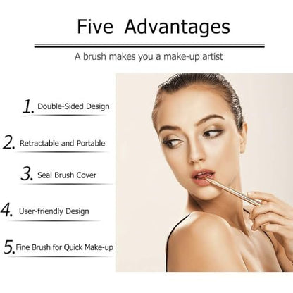 L.Y.L Pro Gold Retractable Lip Makeup Brushes - Double-Ended Travel Lip Brush for Lipstick & Gloss
