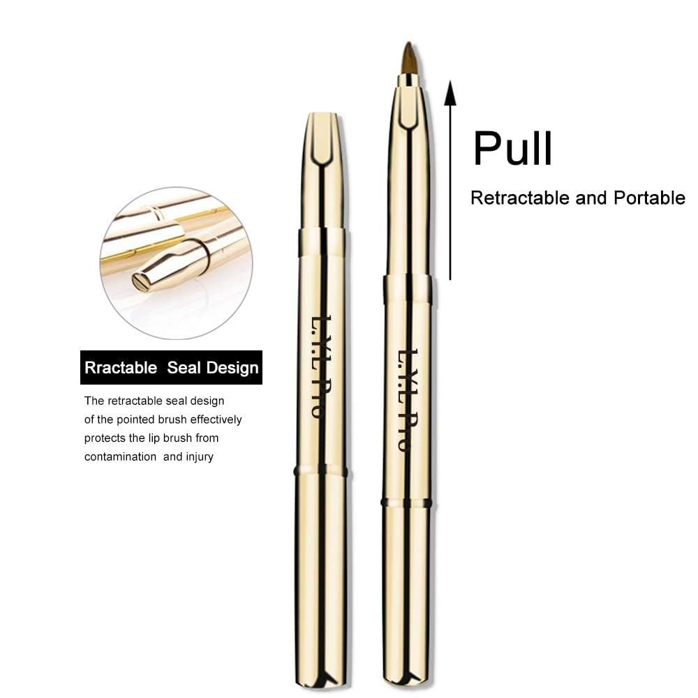 L.Y.L Pro Gold Retractable Lip Makeup Brushes - Double-Ended Travel Lip Brush for Lipstick & Gloss - görsel 6