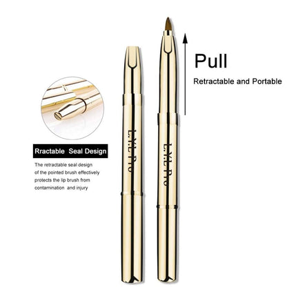 L.Y.L Pro Gold Retractable Lip Makeup Brushes - Double-Ended Travel Lip Brush for Lipstick & Gloss