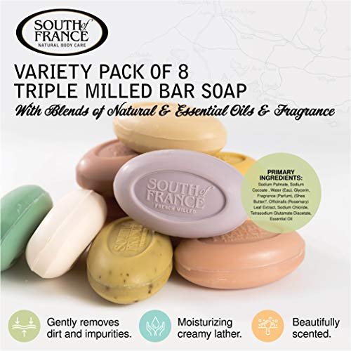 South Of France Natural Body Care Triple Milled Large 6OZ Bar Soap – Variety Pack 1 (8 Bars) Avelisse
