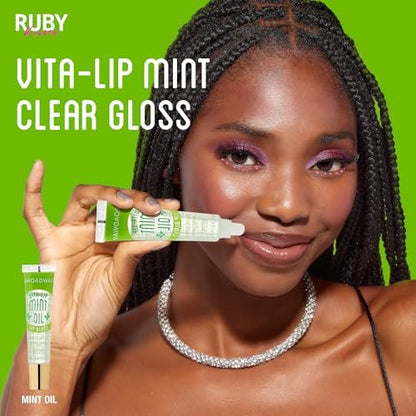 Ruby Kisses Broadway Vita-Lip Clear Lip Gloss 4-Pack: Mint, Rosehip, Coconut Oil, Lip Oil Treatment - Ultra-Hydrating Multi-Vitamin High-Shine Non-Sticky Lip Balm