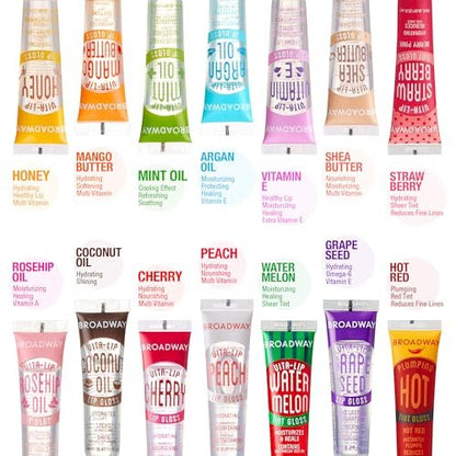 Ruby Kisses Broadway Vita-Lip Clear Lip Gloss (Coconut Oil 12 Pack) – Ultra-Hydrating, Non-Sticky High-Shine Finish Avelisse