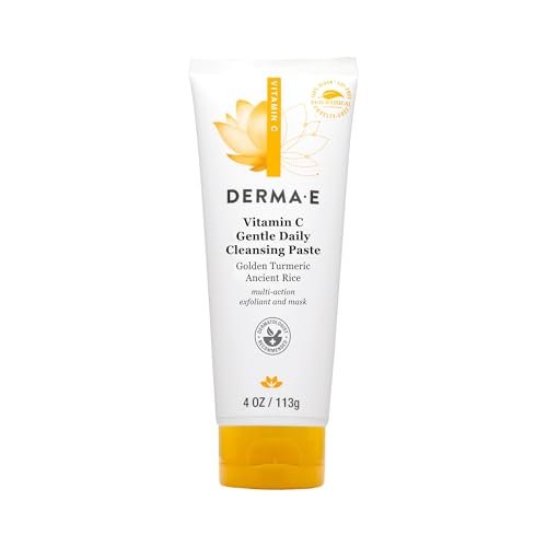 Derma E Vitamin C Gentle Daily Cleansing Paste - Brightening & Clarifying Face Mask and Scrub with Turmeric, 4 oz