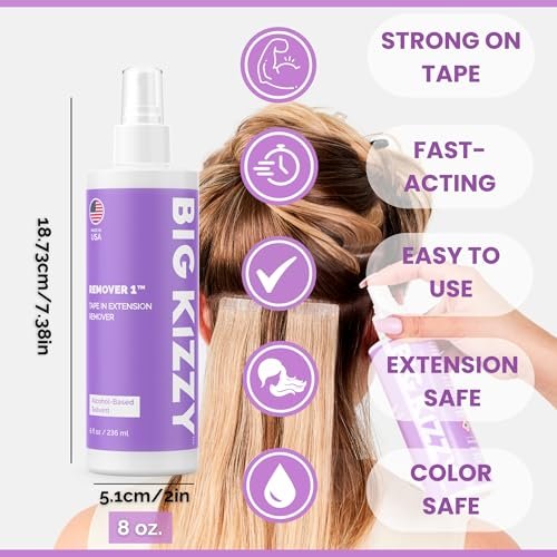 Big Kizzy Tape in Extension Remover Spray - Fastest & Easiest Tape In Remover, 8oz - Compatible with All Human Hair Extension Tape - görsel 4