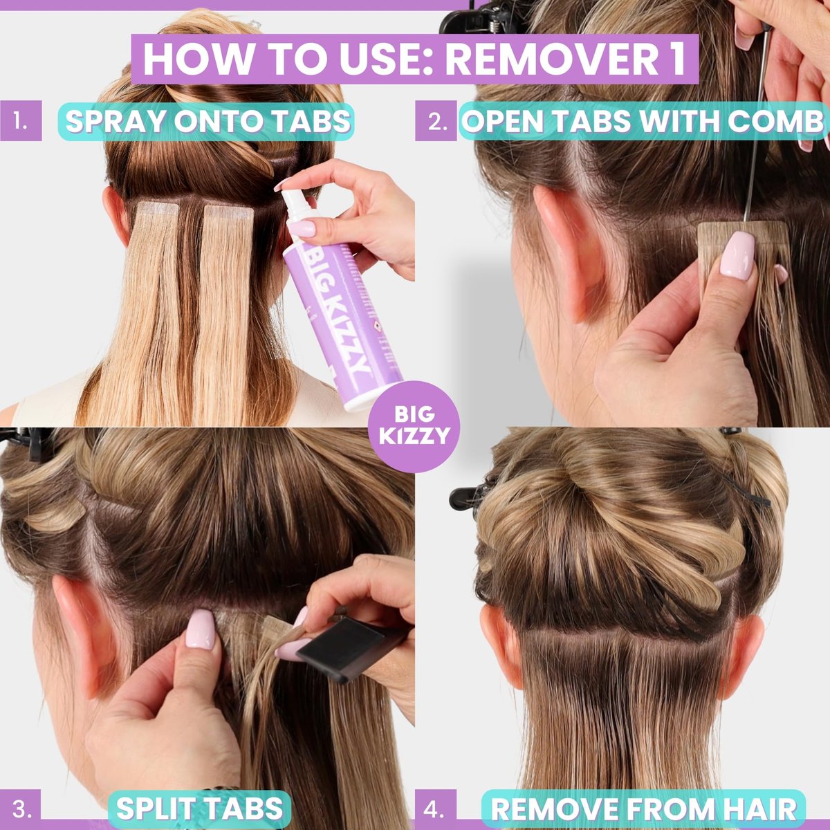 Big Kizzy Tape in Extension Remover Spray - Fastest & Easiest Tape In Remover, 8oz - Compatible with All Human Hair Extension Tape - görsel 7