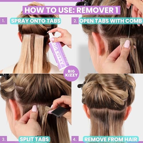 Big Kizzy Tape in Extension Remover Spray - Fastest & Easiest Tape In Remover, 8oz - Compatible with All Human Hair Extension Tape - görsel 8