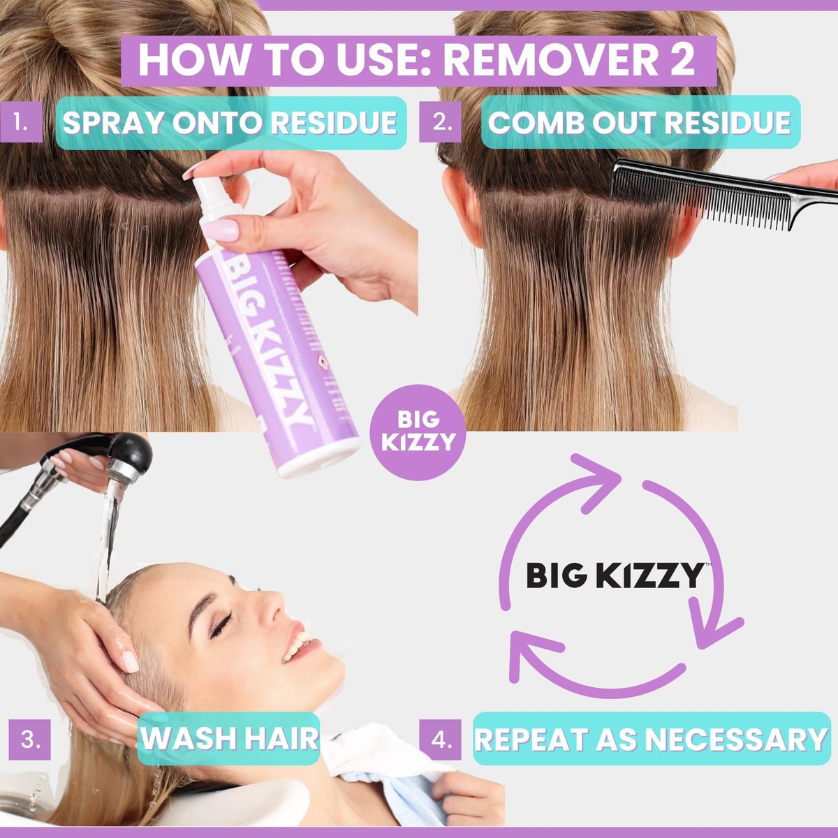 Big Kizzy Remover 2 (4 oz) - Professional Tape In Extension Remover & Adhesive Residue Remover for Hair Extensions, Wigs, and Hair Systems - Quick, Non-Damaging Avelisse