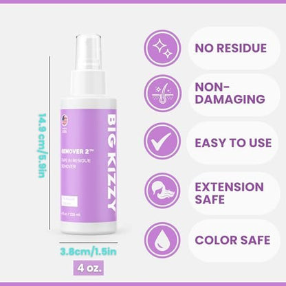 Big Kizzy Remover 2 (4 oz) - Professional Tape In Extension Remover & Adhesive Residue Remover for Hair Extensions, Wigs, and Hair Systems - Quick, Non-Damaging Avelisse