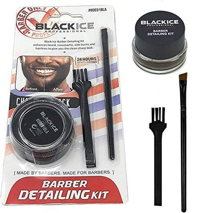 Black Ice Barber Detailing Kit - Beard & Mustache Sharp Hairline Brush (Charcoal Black)