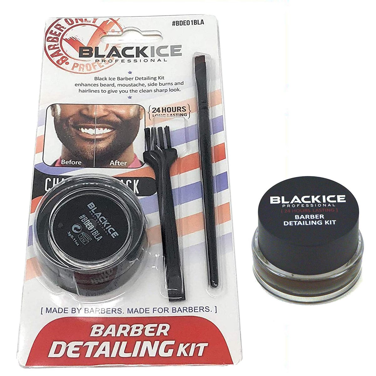 Black Ice Barber Detailing Kit - Beard & Mustache Sharp Hairline Brush (Charcoal Black) - görsel 3
