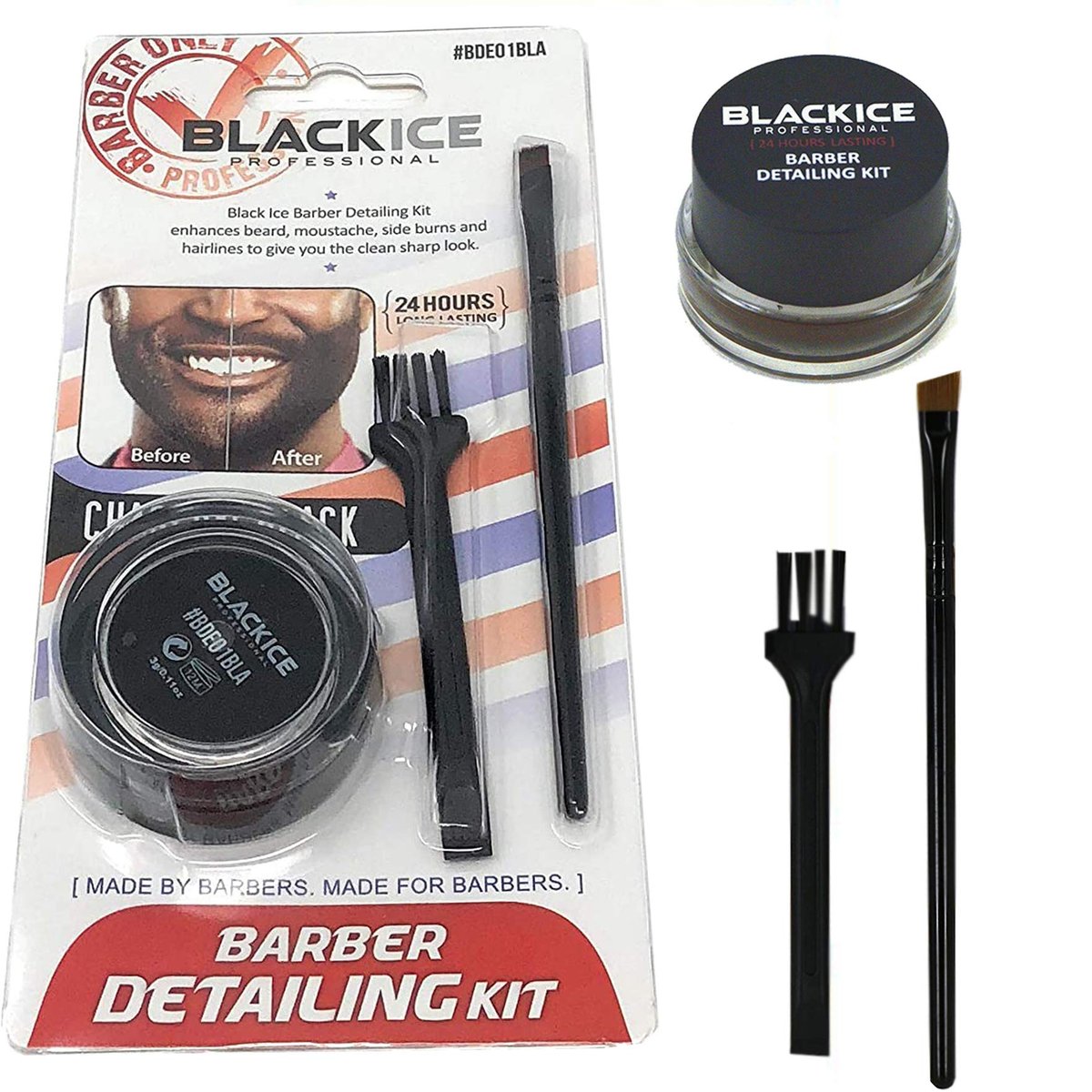 Black Ice Barber Detailing Kit - Beard & Mustache Sharp Hairline Brush (Charcoal Black) - görsel 5