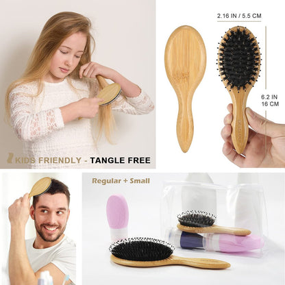 BESTOOL Boar Bristle Hair Brush Set (Regular & Small) for Women, Men, Kids – Detangling, Softening, and Silky Shine for All Hair Types Avelisse