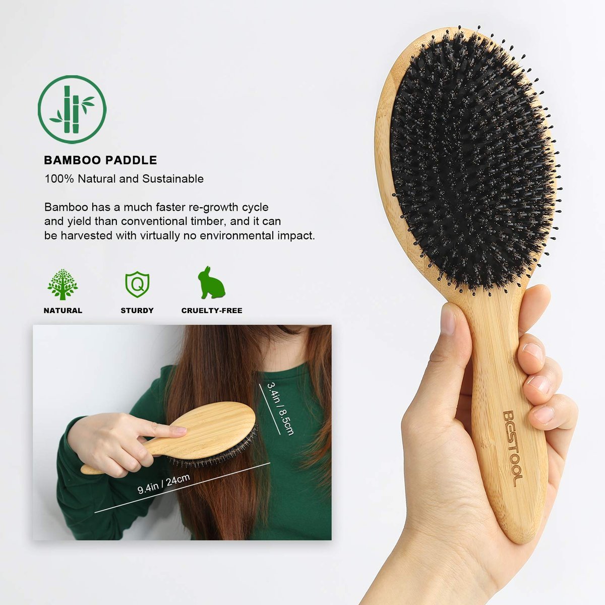 BESTOOL Boar Bristle Hair Brush Set (Regular & Small) for Women, Men, Kids – Detangling, Softening, and Silky Shine for All Hair Types Avelisse
