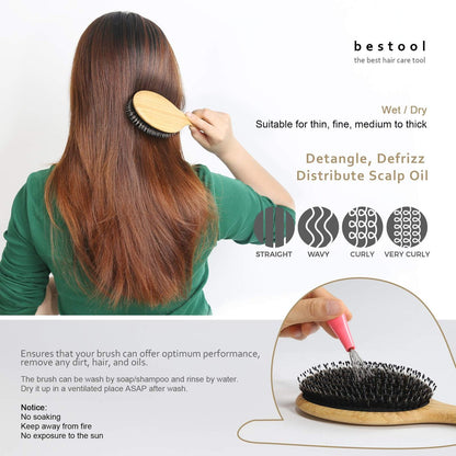 BESTOOL Boar Bristle Hair Brush Set (Regular & Small) for Women, Men, Kids – Detangling, Softening, and Silky Shine for All Hair Types Avelisse