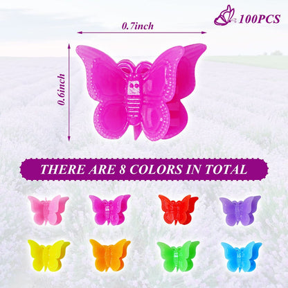 Mandalahuang 100 Pcs Butterfly Hair Clips - Pastel & Rainbow Mini Hair Clips for Girls, Assorted Colors