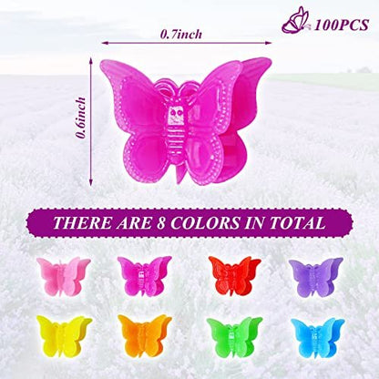 Mandalahuang 100 Pcs Butterfly Hair Clips - Pastel & Rainbow Mini Hair Clips for Girls, Assorted Colors