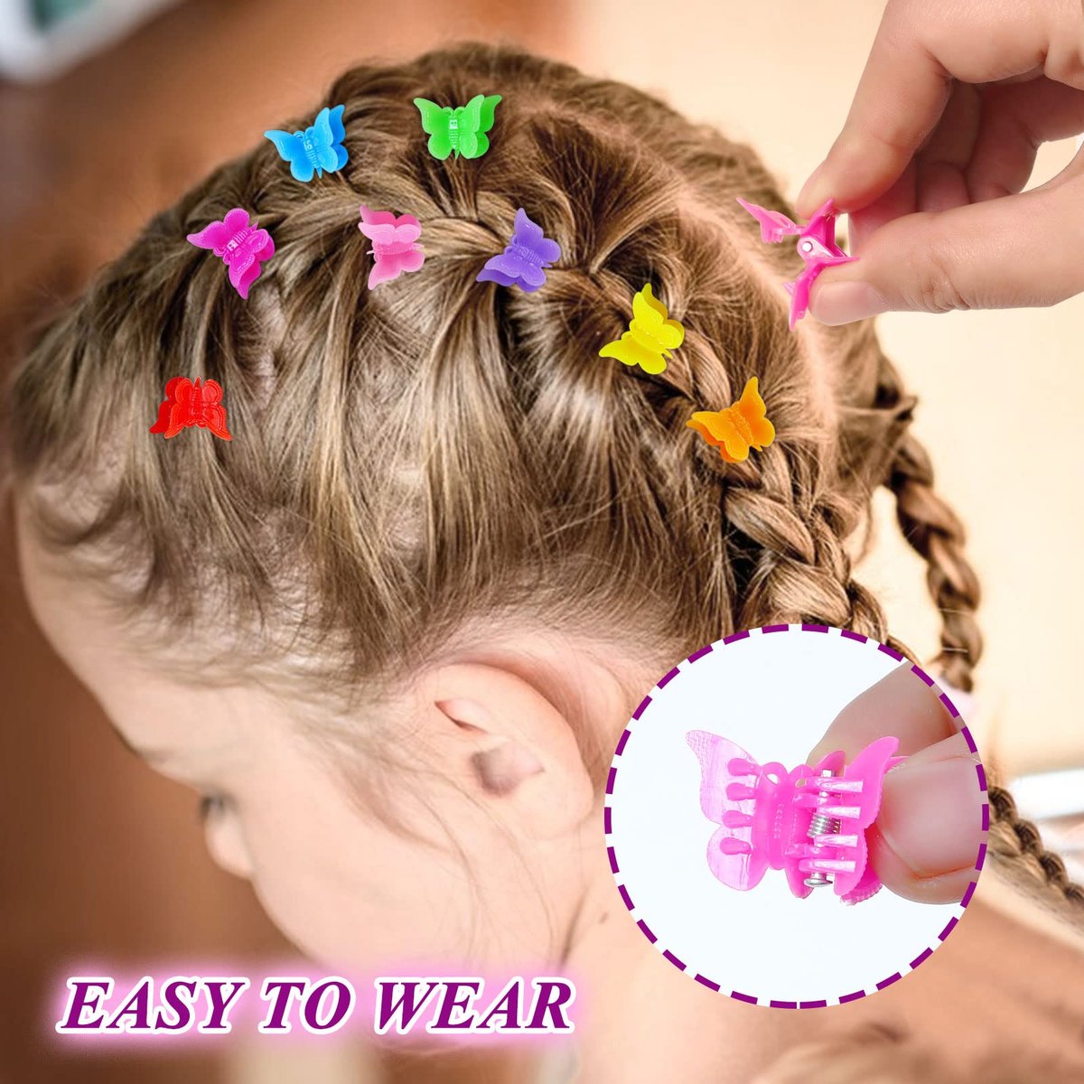Mandalahuang 100 Pcs Butterfly Hair Clips - Pastel & Rainbow Mini Hair Clips for Girls, Assorted Colors - görsel 5
